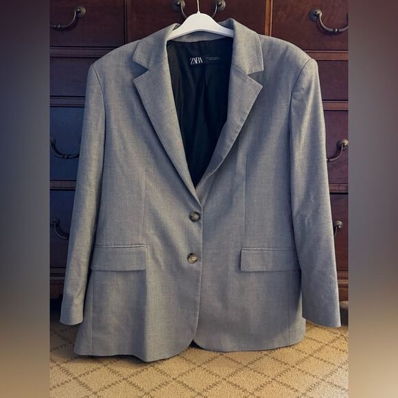 Zara Dark heathered Gray Oversized Blazer with 2 button close - M - Picture 1 of 14